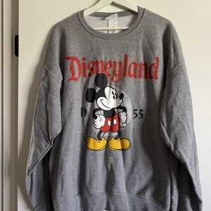 Disney Gray Mickey Mouse Disneyland Graphic Crewneck Sweatshirt